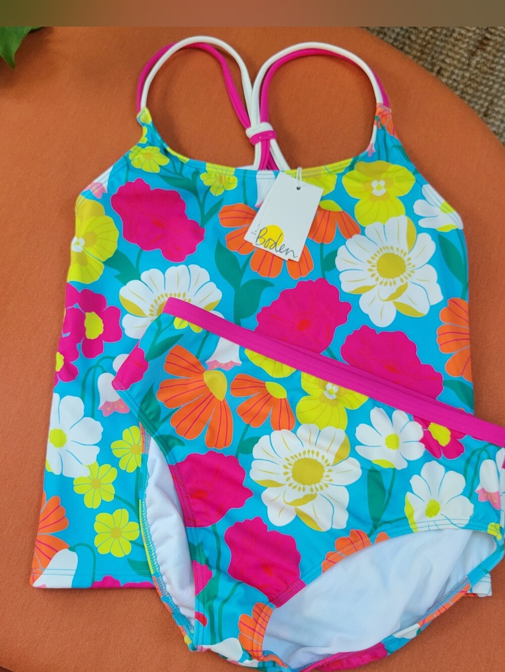 NWT Girls Boden Floral Tankini Swim Set Size 13-14y Summer Swimwear Playwear